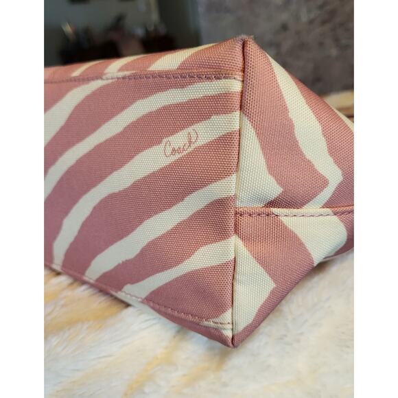 Coach Zebra Stripe Tote Shoulder Bag L1380-F23283 Pink Tan - Picture 8 of 16